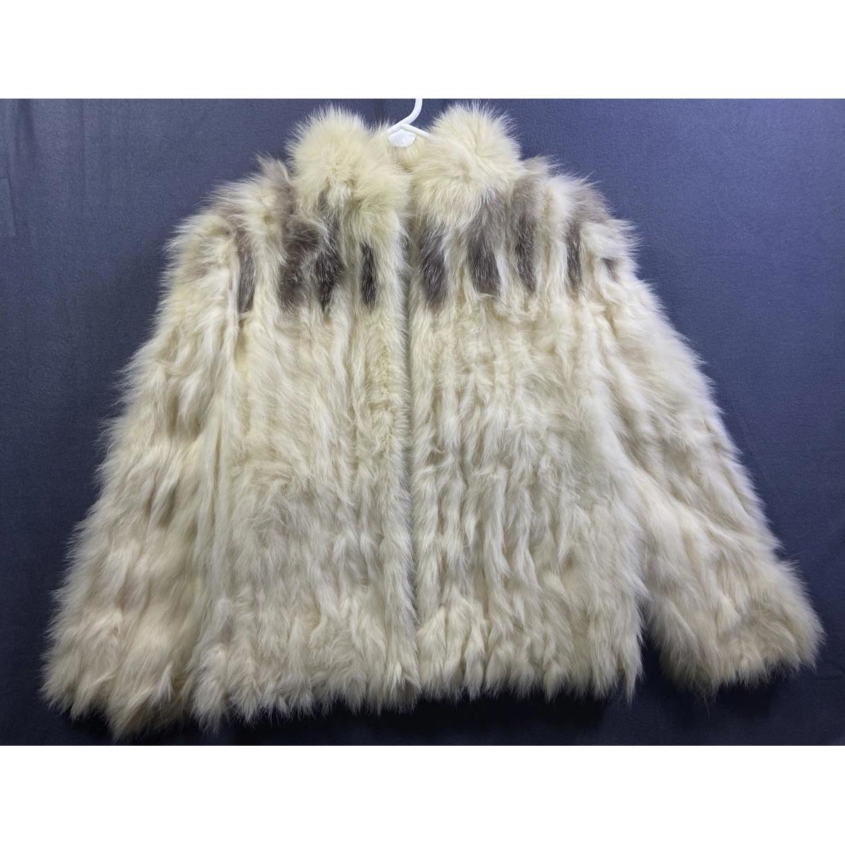 Vtg White Gray Fox Fur Coat Stand Collar Size M Women Authentic From Korea *Read